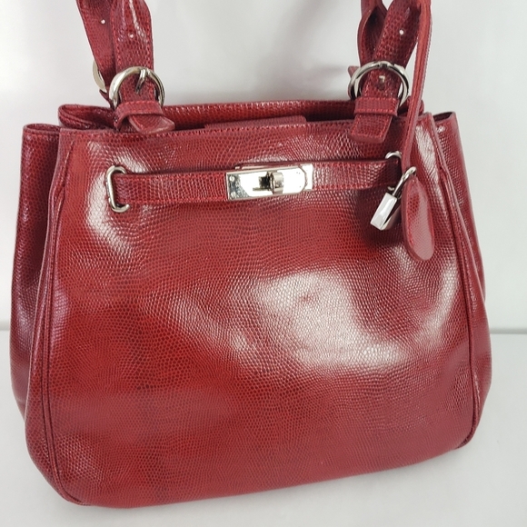 Vintage Muska Made In Italy red pebbled leather hobo satchel turn lock - Picture 2 of 12